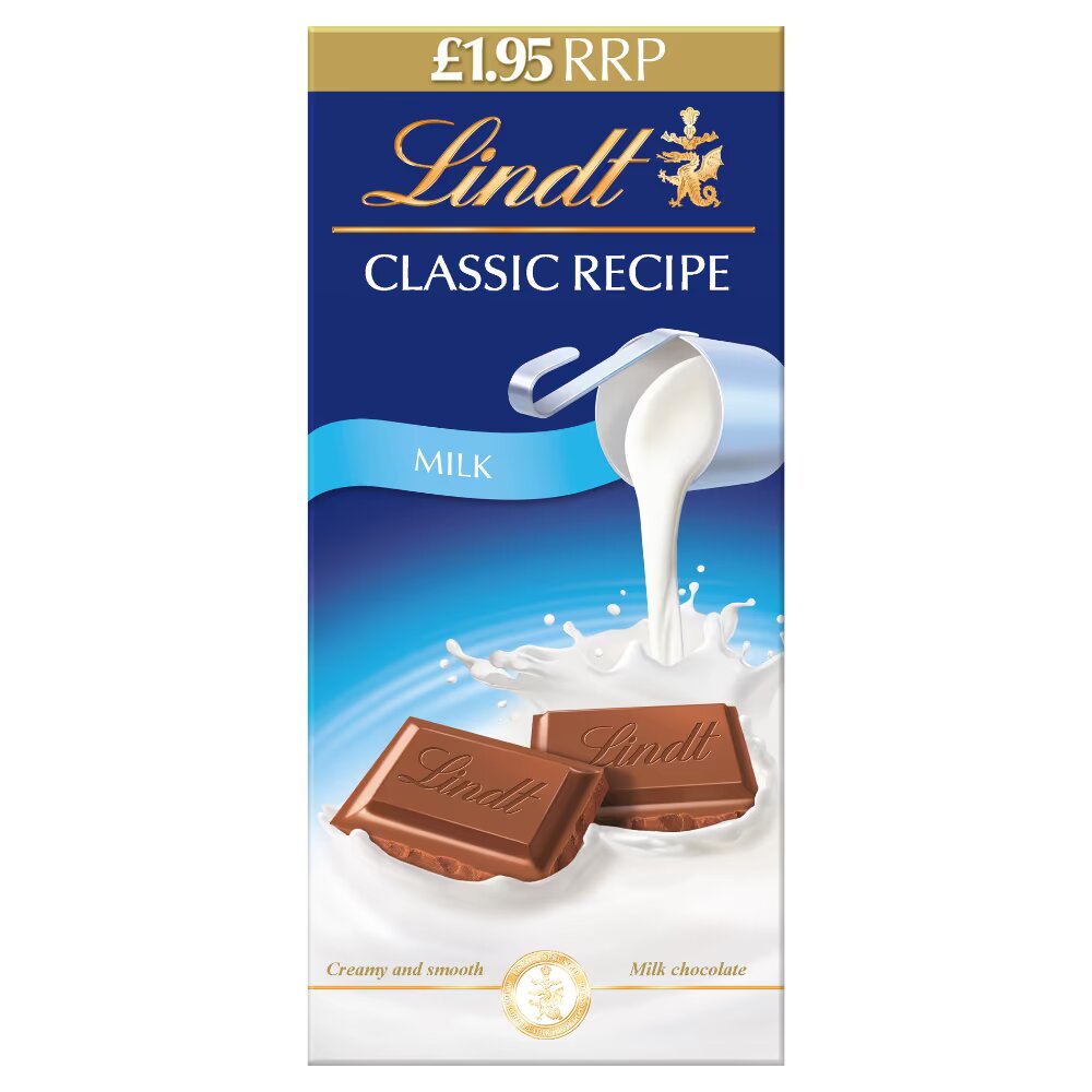 Lindt Classic Recipe Milk Chocolate Bar 100g £1.95 PMP