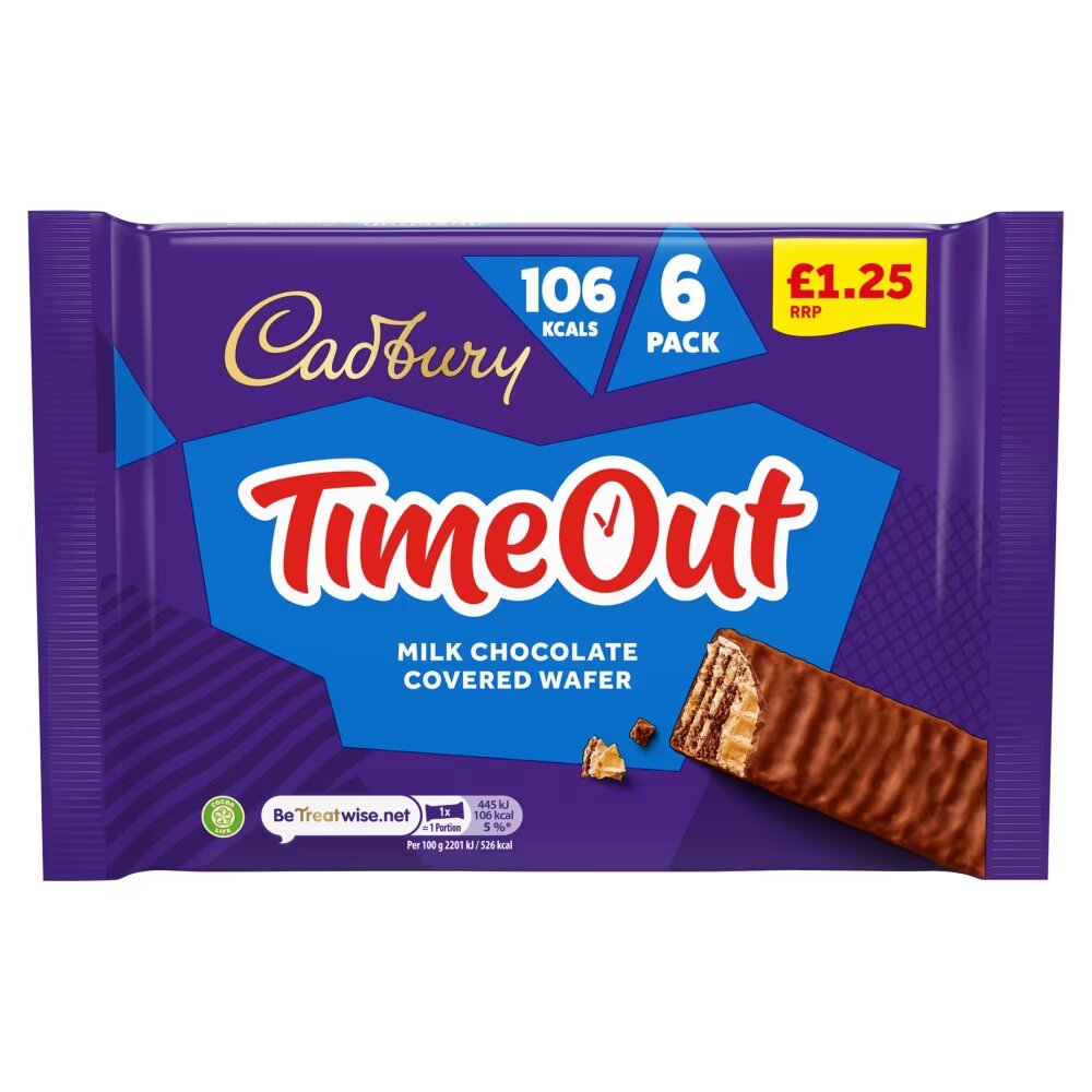 Cadbury Timeout Milk Chocolate Covered Wafer Biscuits 6 Pack 121.2g £1.25 PMP