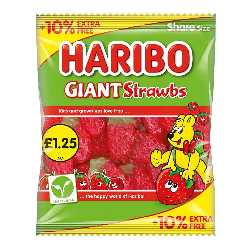Haribo Giant Strawbs Bag 154g + 10% Extra Free