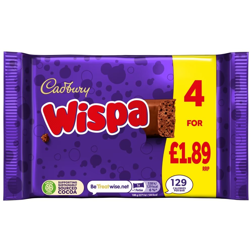 Cadbury Wispa Chocolate Bar 4 Pack 94.8g £1.89 PMP