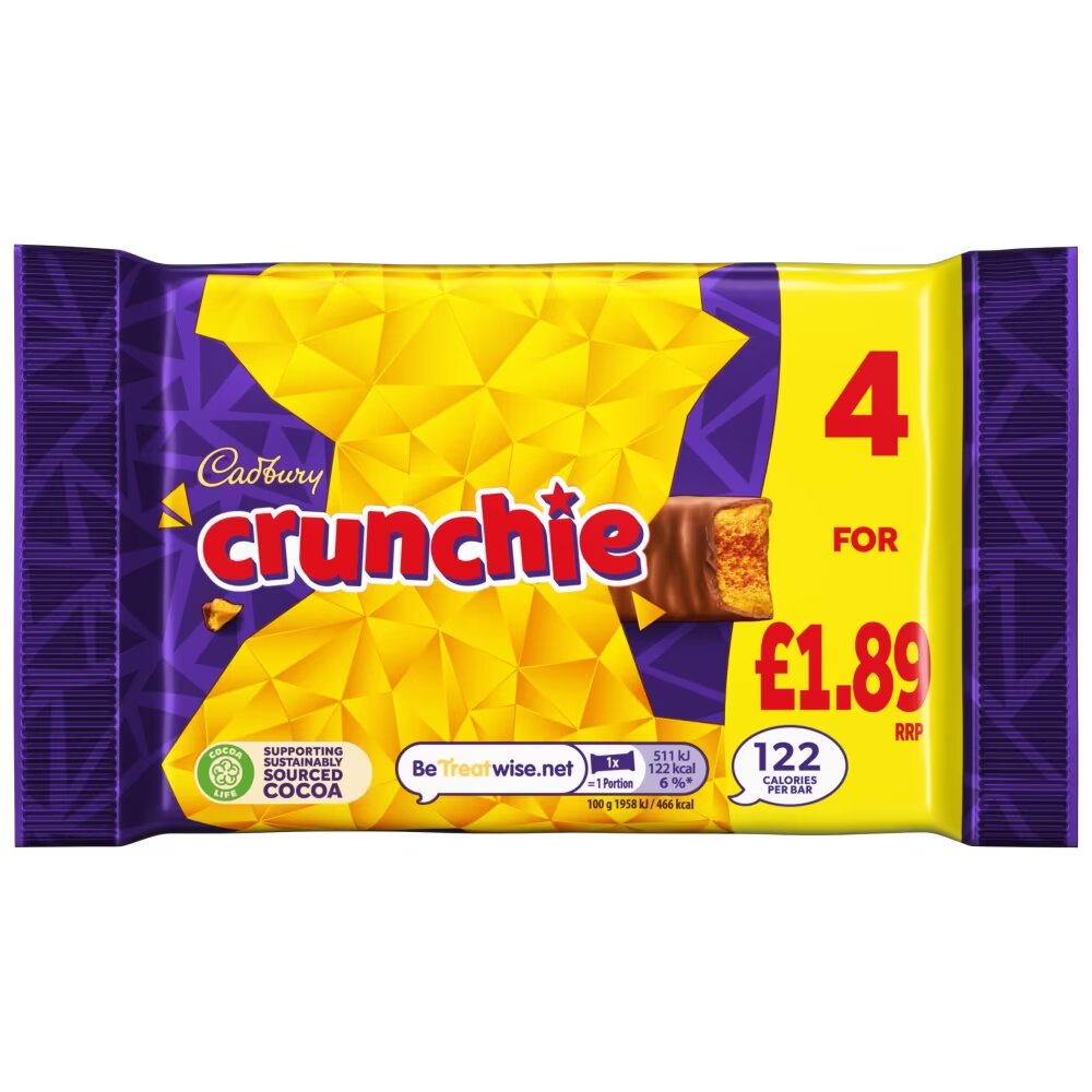 Cadbury Crunchie Chocolate Bar 4 Pack Multipack 104.4g