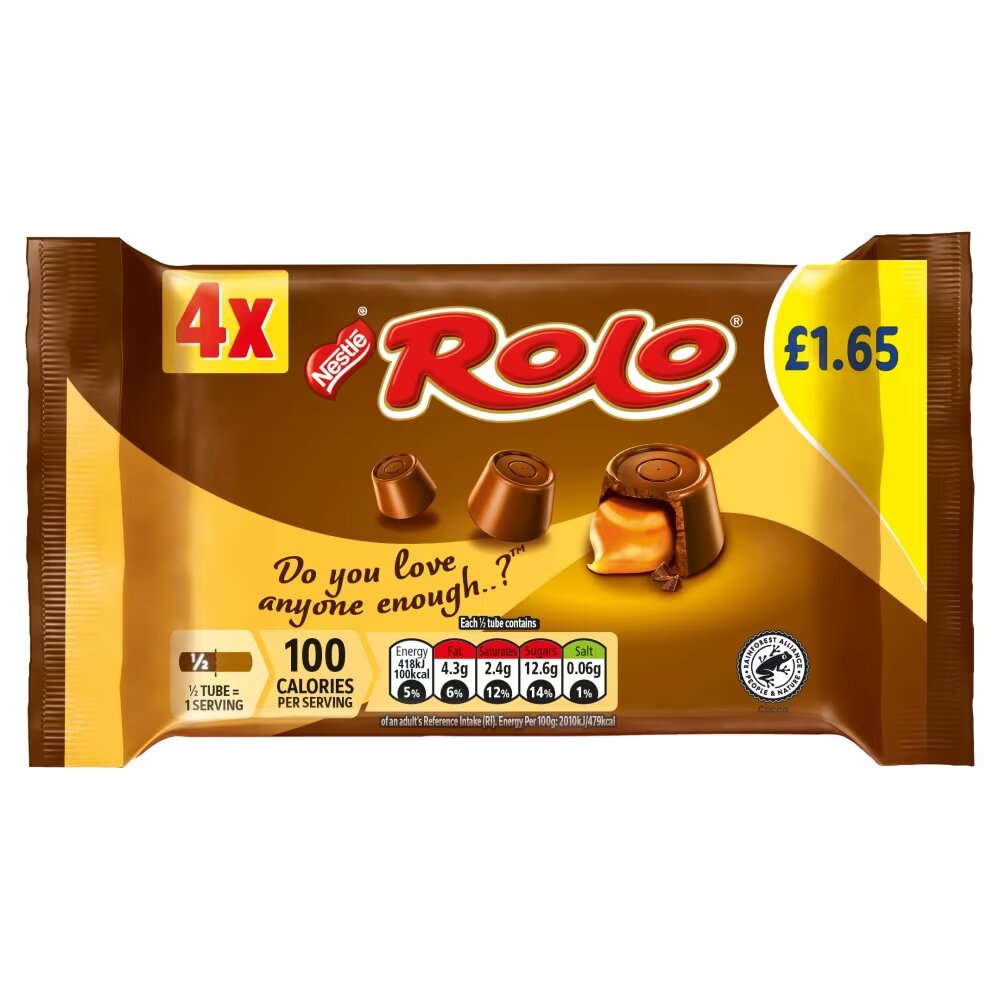 Rolo Milk Chocolate & Toffee Tube 4 Pack Multipack 166.4g PMP £1.65