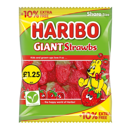 Haribo Giant Strawbs Bag 154g + 10% Extra Free