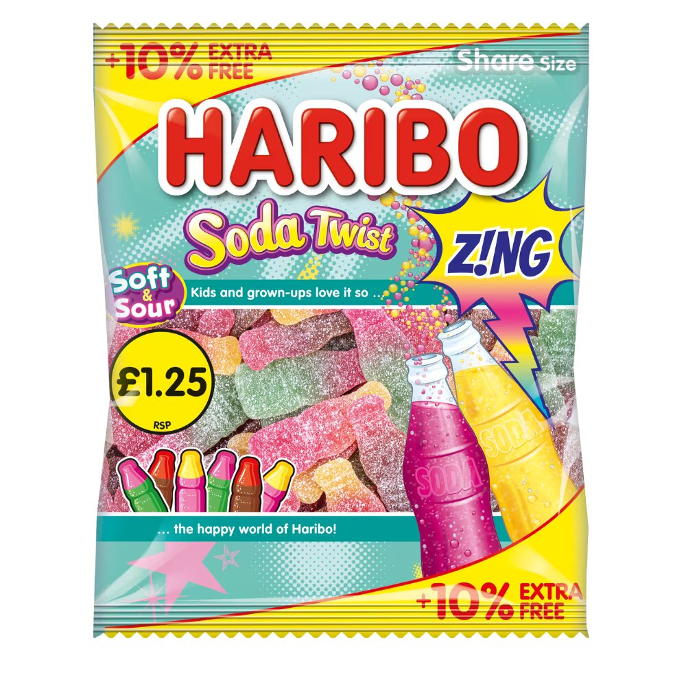 Haribo Soda Twist Bag 176g + 10% Extra Free