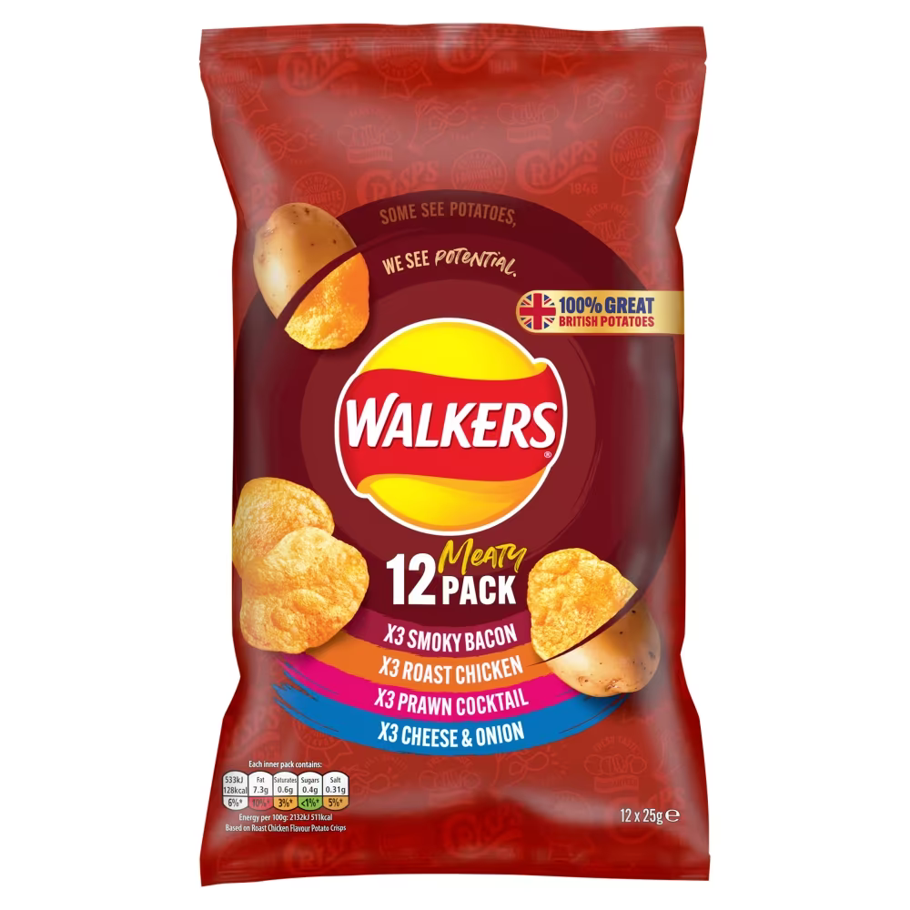 Walkers Meaty Variety Multipack Crisps 12 Pack