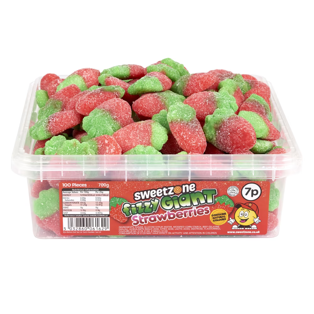 Sweetzone Fizzy Giant Strawberries Tub 700g 7p PMP
