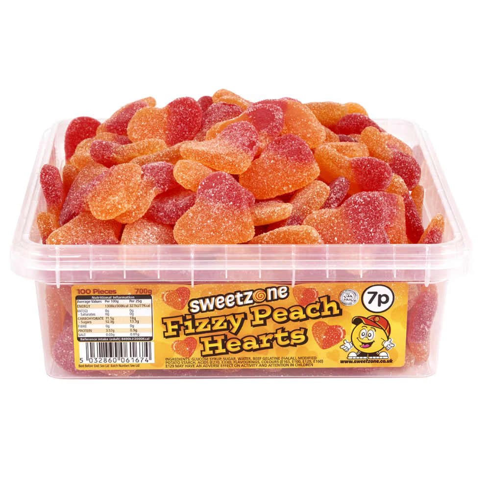 Sweetzone Fizzy Peach Hearts Tub 700g 7p PMP