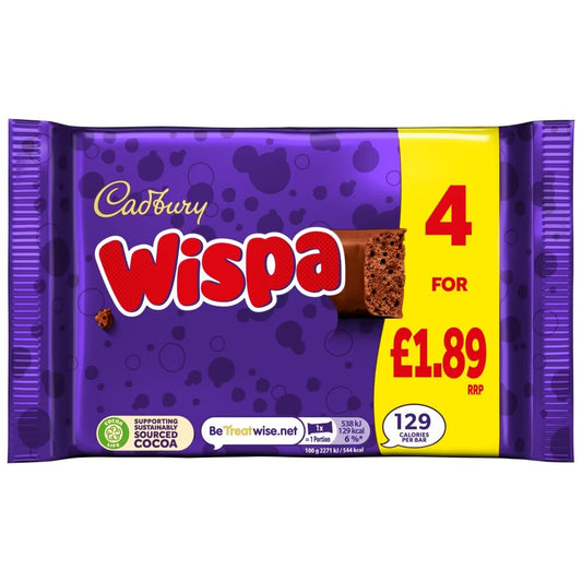 Cadbury Wispa Chocolate Bar 4 Pack 94.8g £1.89 PMP
