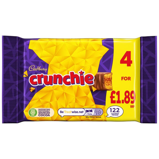 Cadbury Crunchie Chocolate Bar 4 Pack Multipack 104.4g