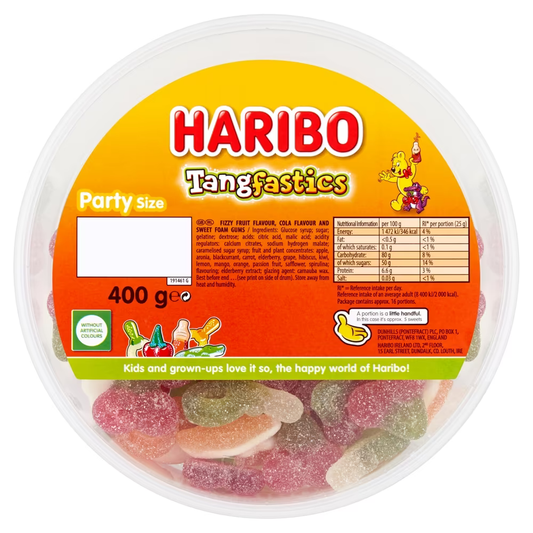Haribo Tangfastics Fruit & Cola Flavour Fizzy Jelly Sweets Tub 400g