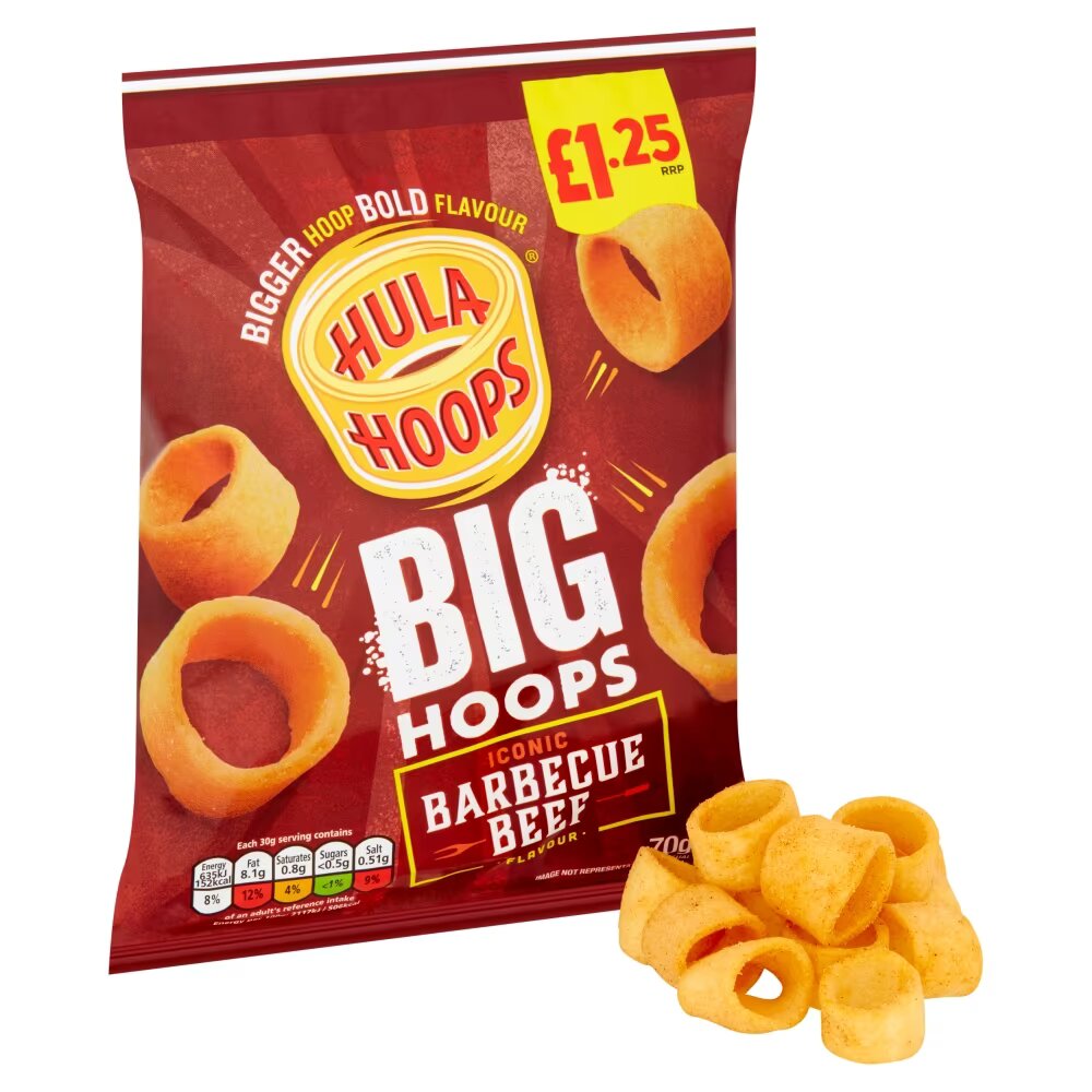 Hula Hoops Big Hoops BBQ Beef Crisps 70g £1.25 PMP