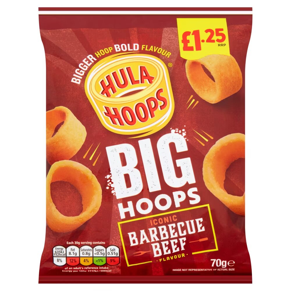 Hula Hoops Big Hoops BBQ Beef Crisps 70g £1.25 PMP