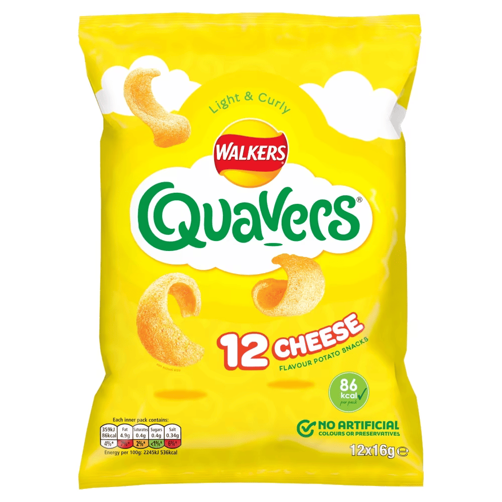 Walkers Quavers Cheese Multipack Snacks Crisps 12 Pack
